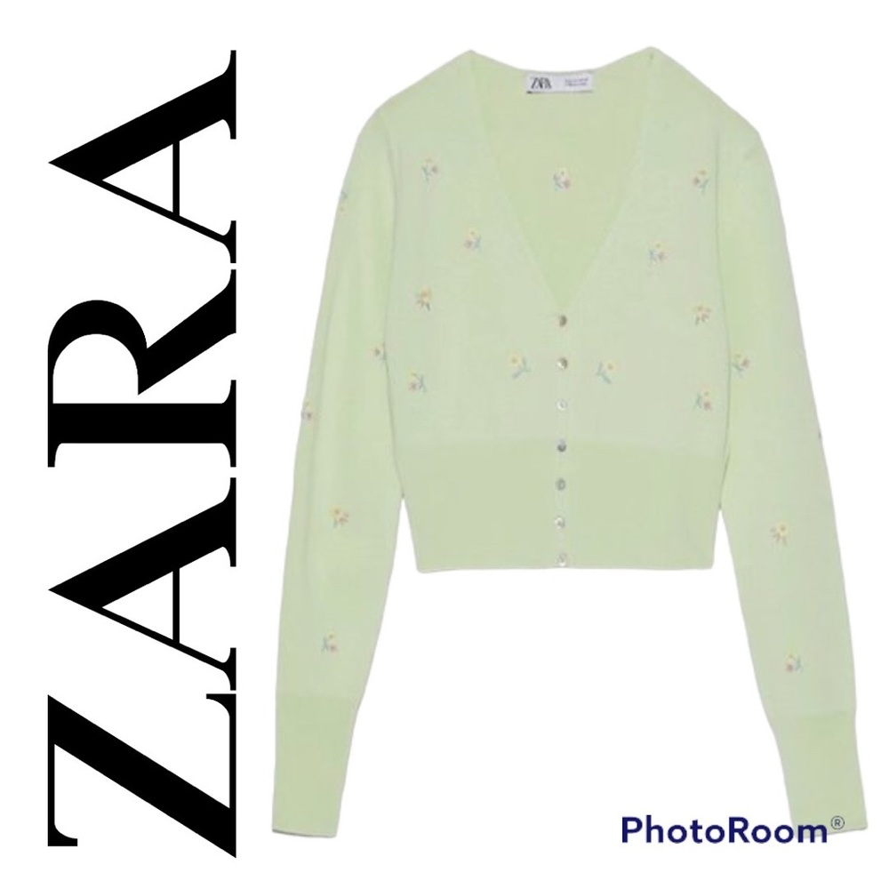 ✨ Zara Light Green Floral Embroidered Cardigan✨